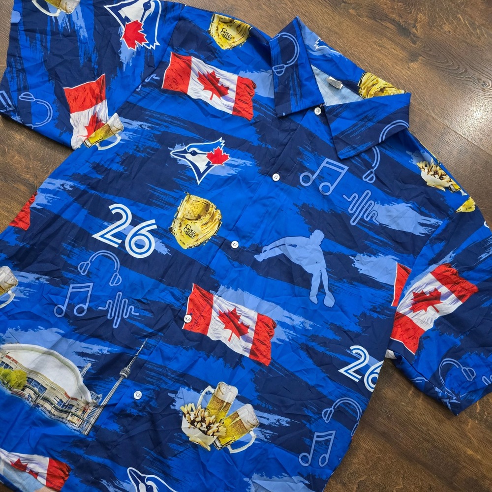Toronto Blue Jays MLB Baseball Button Up Shirt Men XL Blue Roger Centre CN Tower